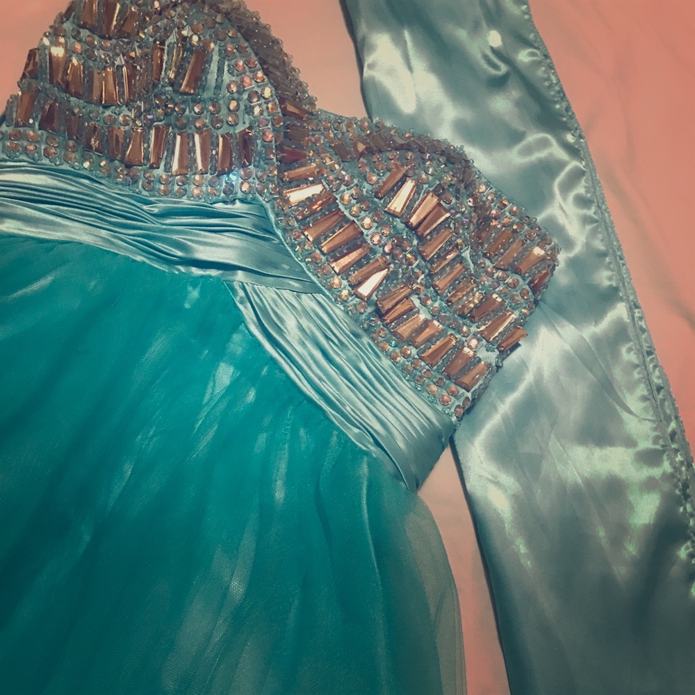 Aqua/Teal beaded short tulle dress